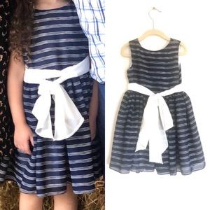 Helena Striped Big Bow Flare Sleeveless Dress